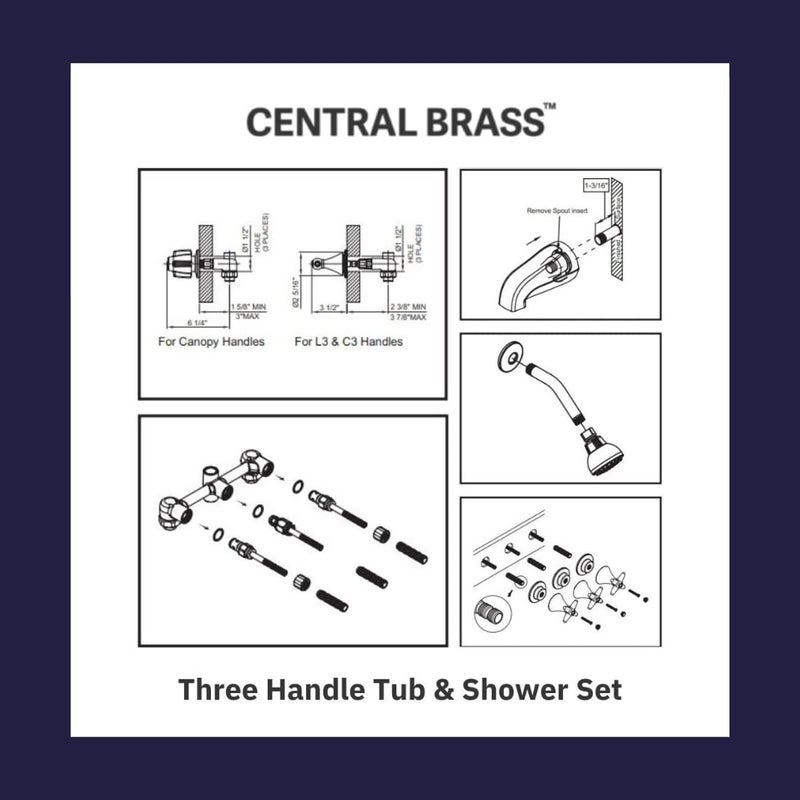 Central Brass 0971-Z Three Handle Tub & Shower Set in Chrome - Image 3